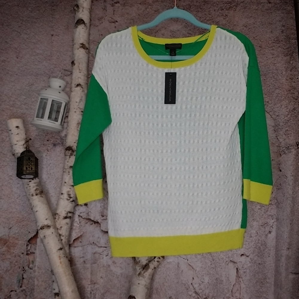 Worthington Sweater colorblock green crew neck
